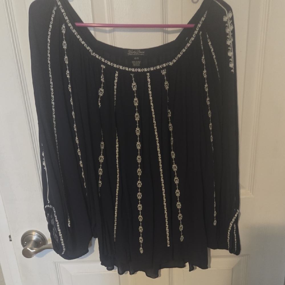 Blue and White Embroidered Women's Top